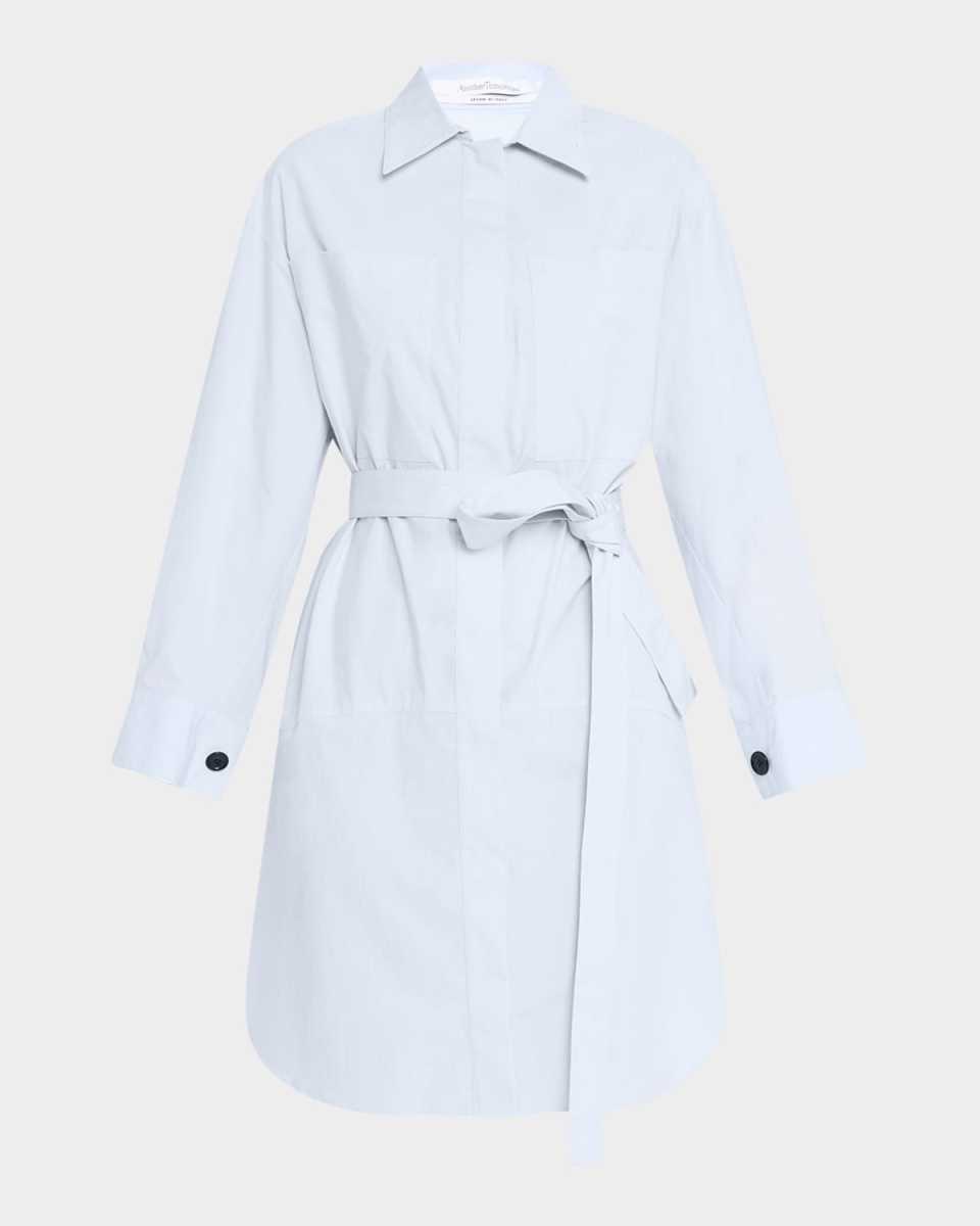 Long-Sleeve Belted Cotton Shirtdress